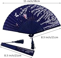 Vista 2 de Bantoye 2 Pieces Handheld Fans, Silk Folding Fans with Bamboo Frames for Dancing Cosplay Wedding Party Props Decoration, White Blue