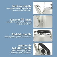 Vista 4 de Sur La Table Kitchen Essentials Tetera Silbadora de Acero Inoxidable Cepillado de Calibre Pesado de 2 Qt - Tetera Duradera para Estufa