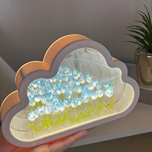 Miniatura 1 de Espejo de tulipán con 20 flores de nube, luz nocturna, espejo de nube de tulipán, luces nocturnas para dormitorio, decoración de dormitorio, regalo