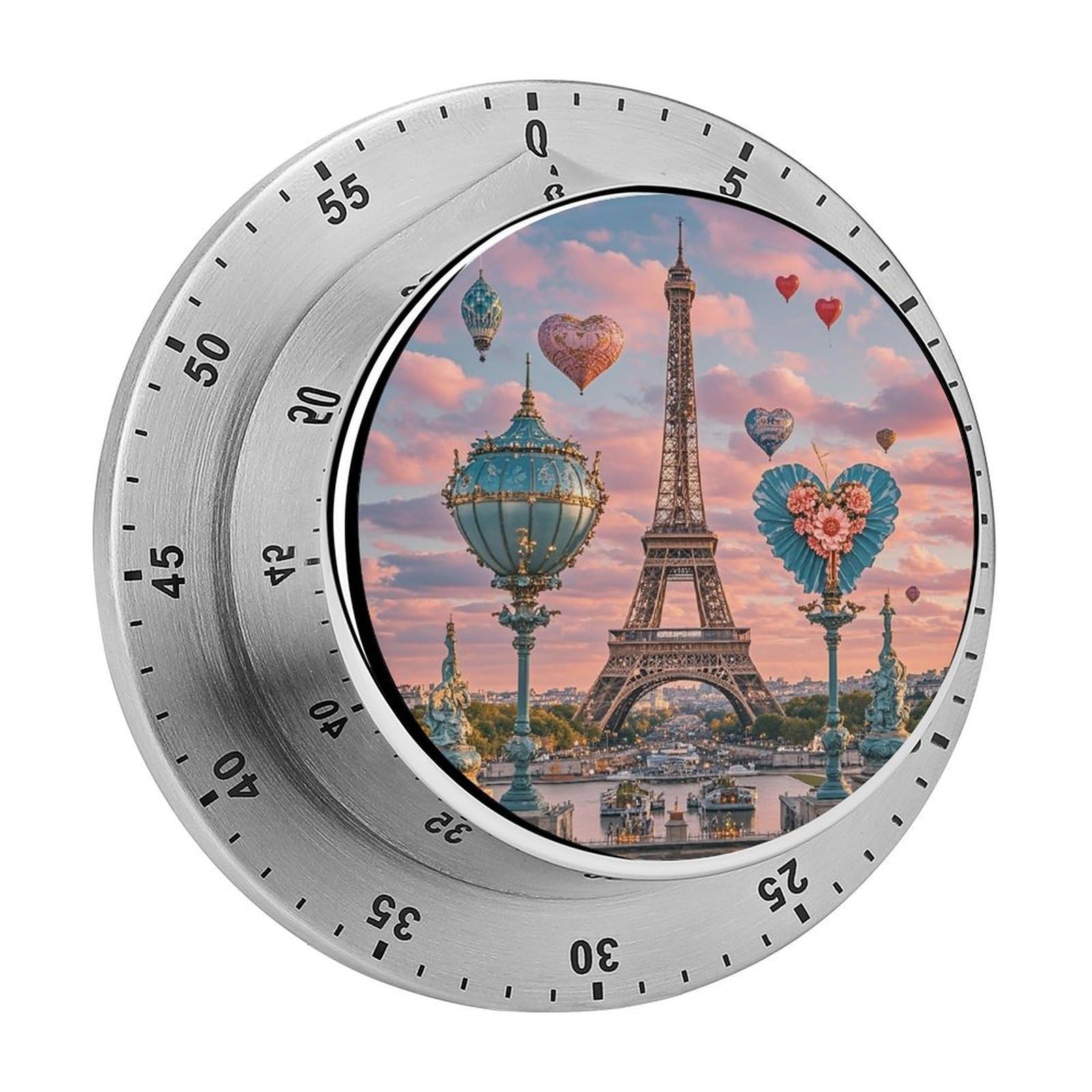 Romantic Paris Eiffel Tower 2 Timer Fashion Visual Timers Wind Up 60 Minutes Desk Timers Stainless Steel Magnetic Timer Countdown Clock No Batteries Loud Alarm for Kitchen Chef Cooking