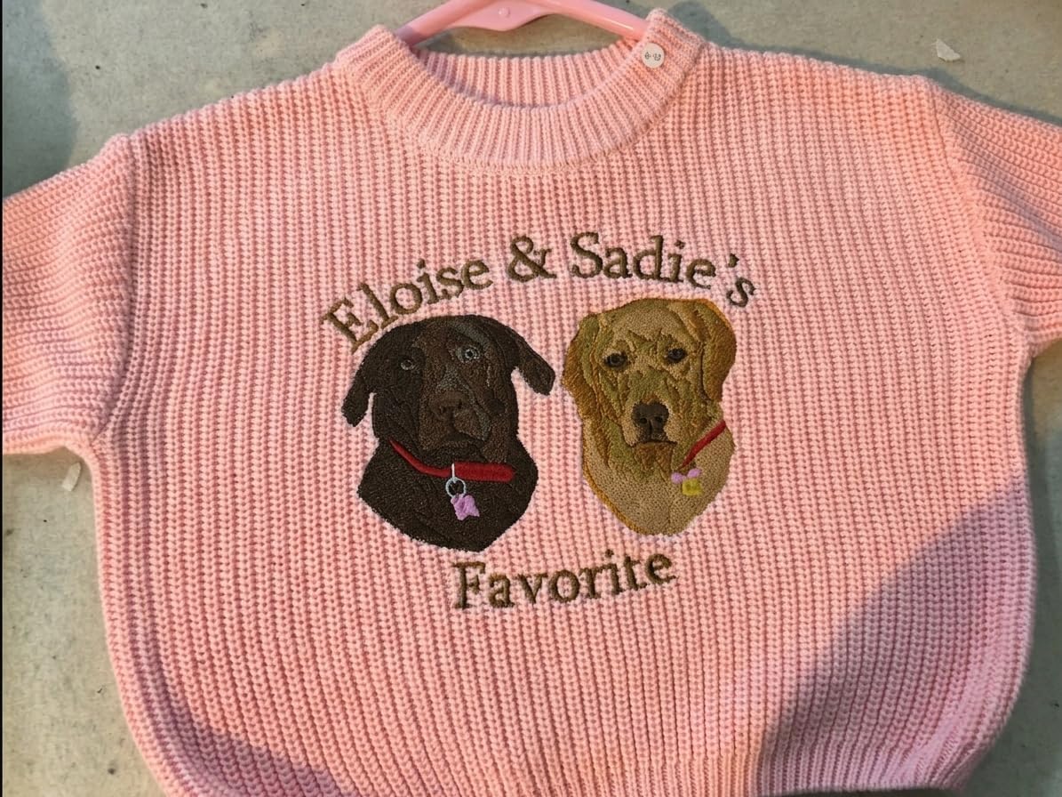 Personalized Baby Sweater with Custom Pet Embroidery, Dog or Cat Portrait from Photo, Custom Name or Phrase Light Blue