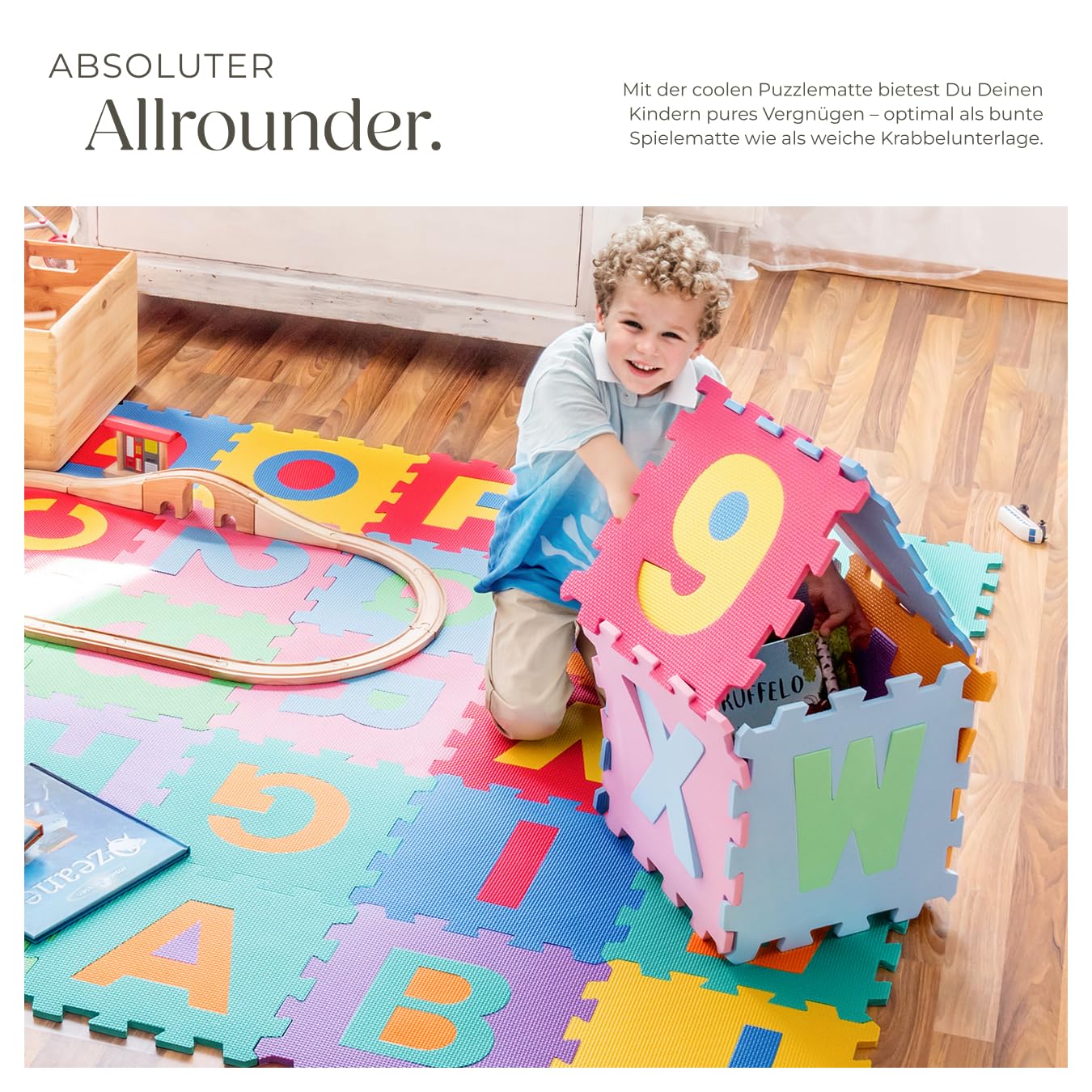 tectake® 86-teilige Puzzlematte Baby, Spielmatte Baby 3,6 m² Grundfläche, Krabbelmatte aus Eva Foam Schaumstoff, Lernteppich Schaumstoffplatte Buchstaben und Zahlen, Bodenschutzmatte, Puzzle Teppich