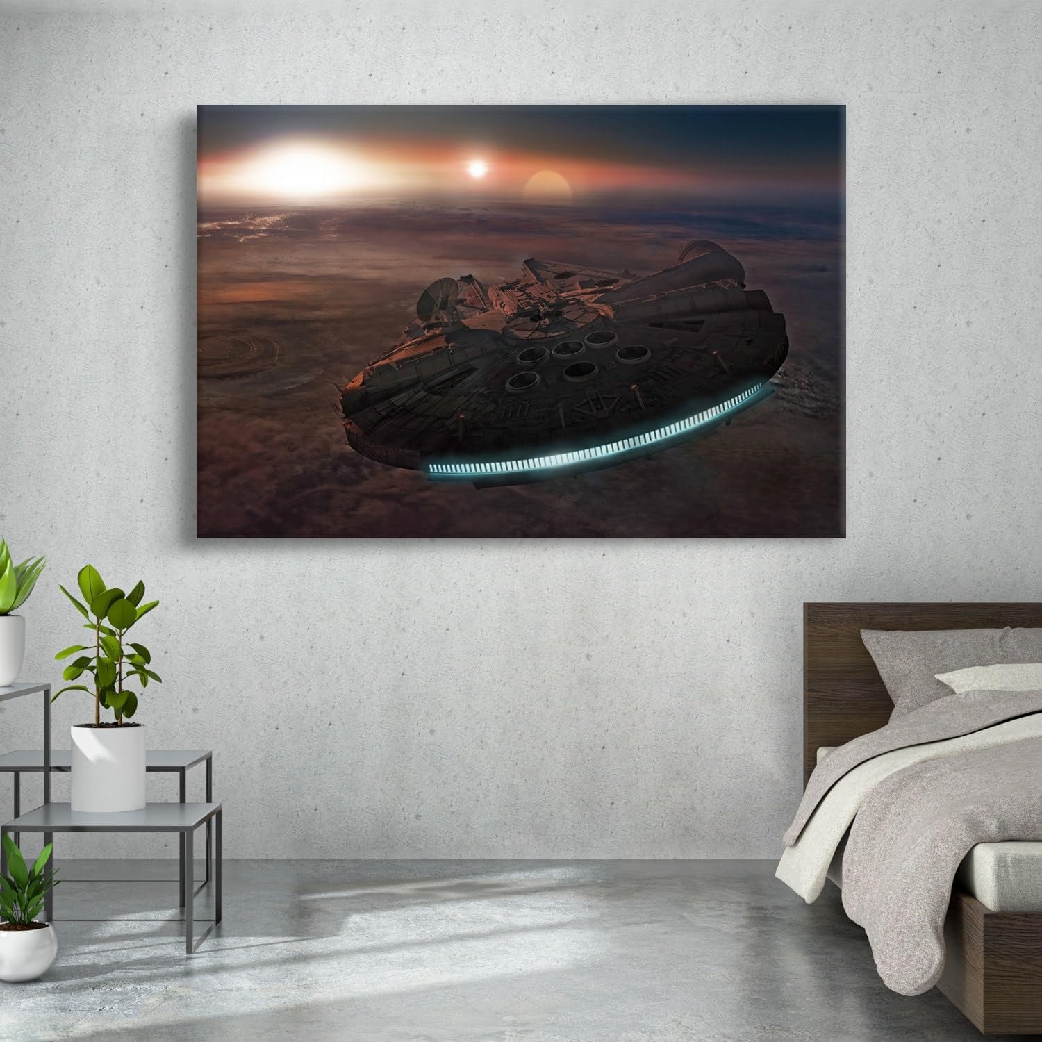 Millennium Falcon Inspired Canvas Print Wall Art | Sci-Fi Spaceship Artwork | Galaxy Theme Home Decor – Various Sizes (36in x 24in Gallery Wrapped)