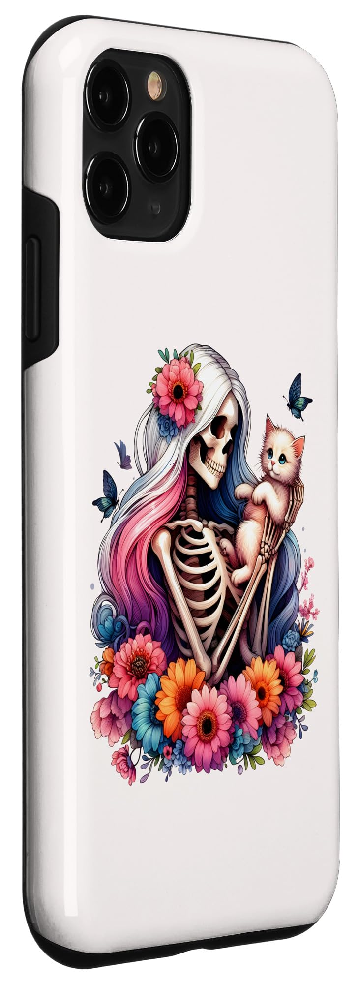 iPhone 11 Pro Female Skeleton And Cute Kitten Cat Lovers Halloween Vintage Case - Image 3