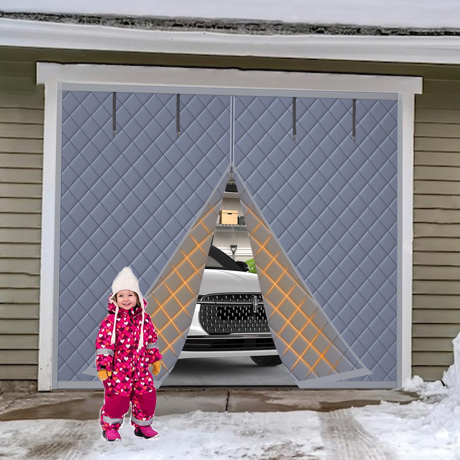 Winter Insulated Door Curtain Fits Door Size 60" X 96" Magnetic Thermal Insulated Curtain Cover Oxford Cloth Thicken Cotton Temporary to Soundproof,Windproof
