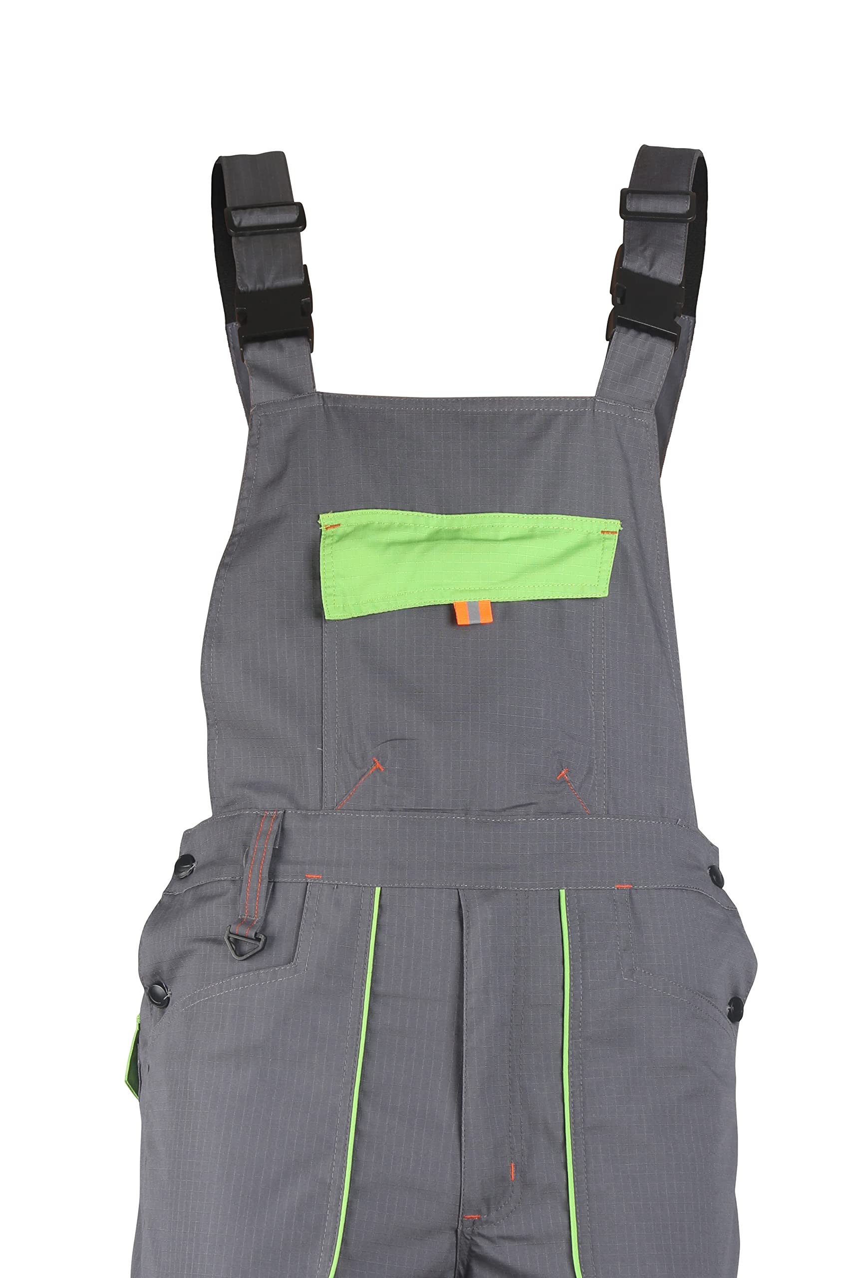 Stenso Prisma Arbeitshosen Männer Latzhose Herren Arbeitshose aus Ripstop - Leichtes und Verschleißfestes Material, Arbeitslatzhose Herren mit Cargotasche, Elastische Taille Grau/Grün EU50