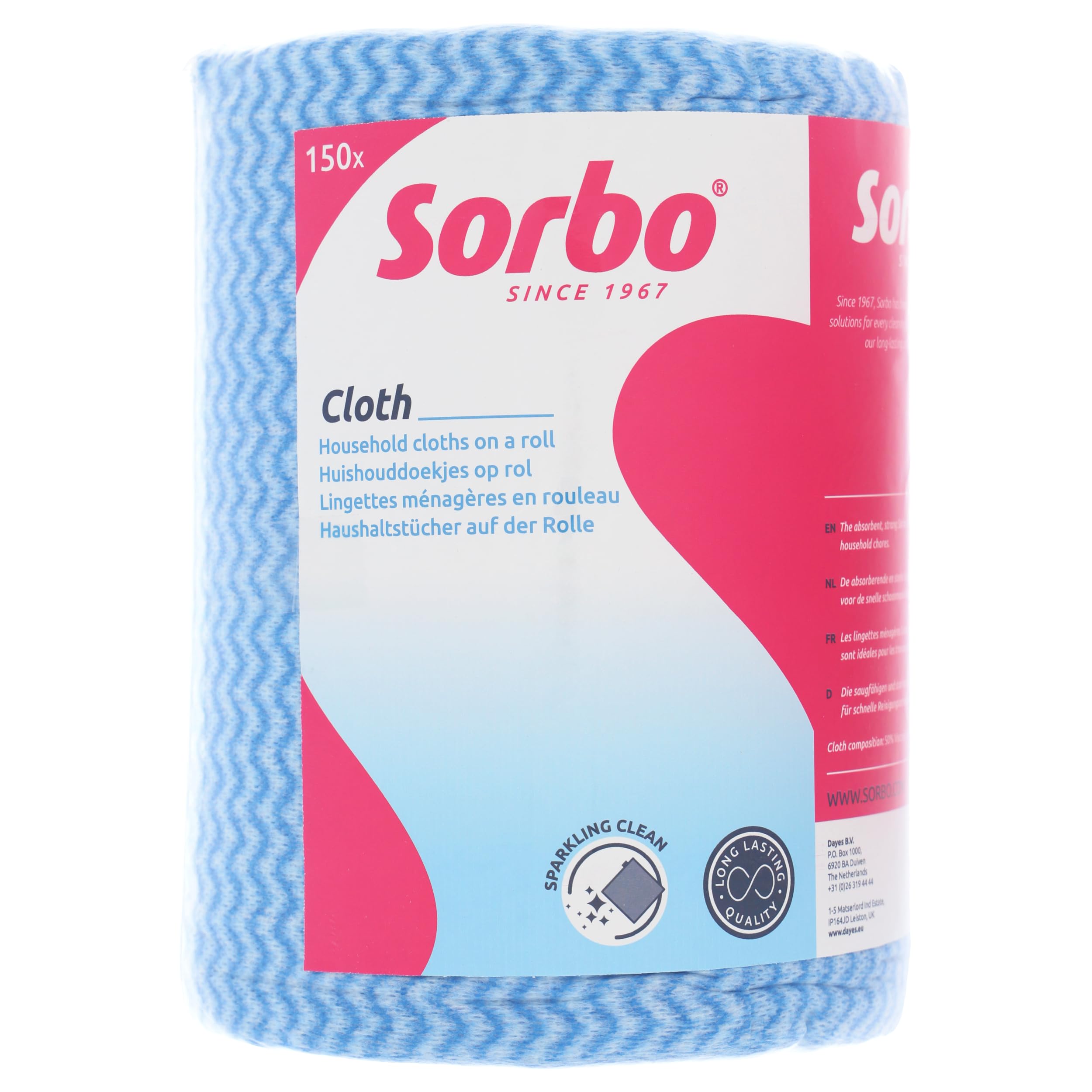 Sorbo Chusteczki czyszczące na rolce – 150 sztuk – 20 x 40 cm – do stosowania na sucho i na mokro – chłonne i wszechstronne – do zastosowania ze środkami czyszczącymi – praktyczne do domu i kuchni