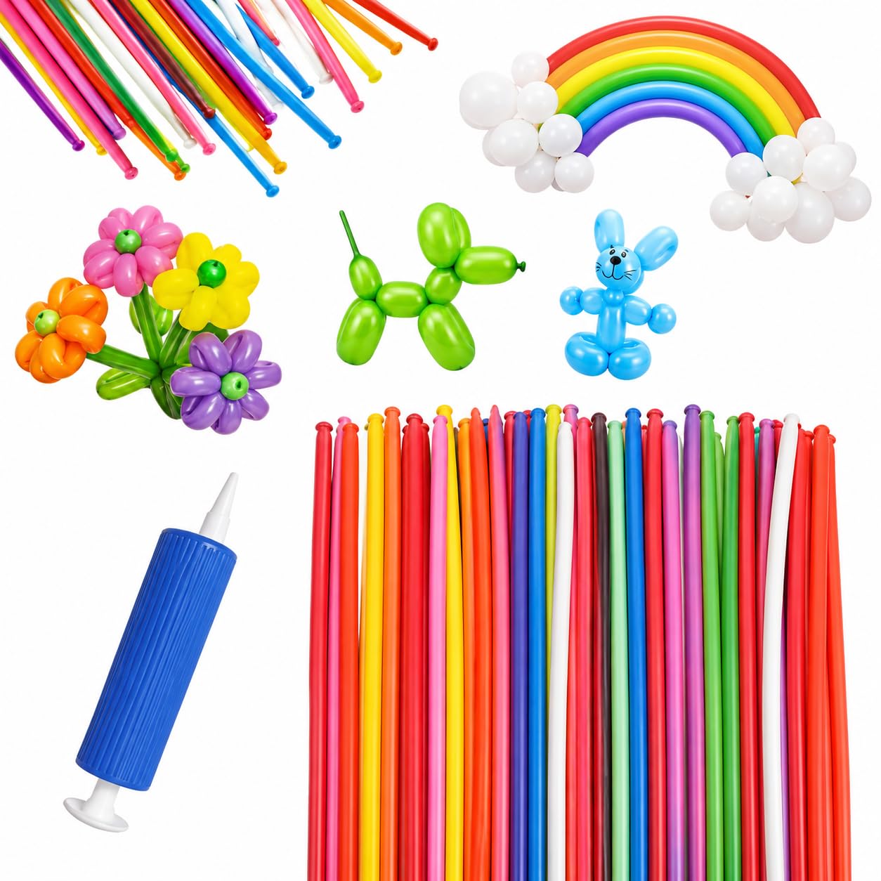100 PCS Long Twisting Balloons with Hand Pump – Modeling Balloons for Balloon Animals, Flowers, Rainbow Decorations & Kids Party Supplies-image-4