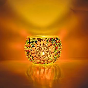 Handmade Turkish Mosaic Candle Holder Round & Colorful Decor for Bedroom & Living Room Home Ambience Light Children's Day DIY Handmade Gift Creative Festival Gift