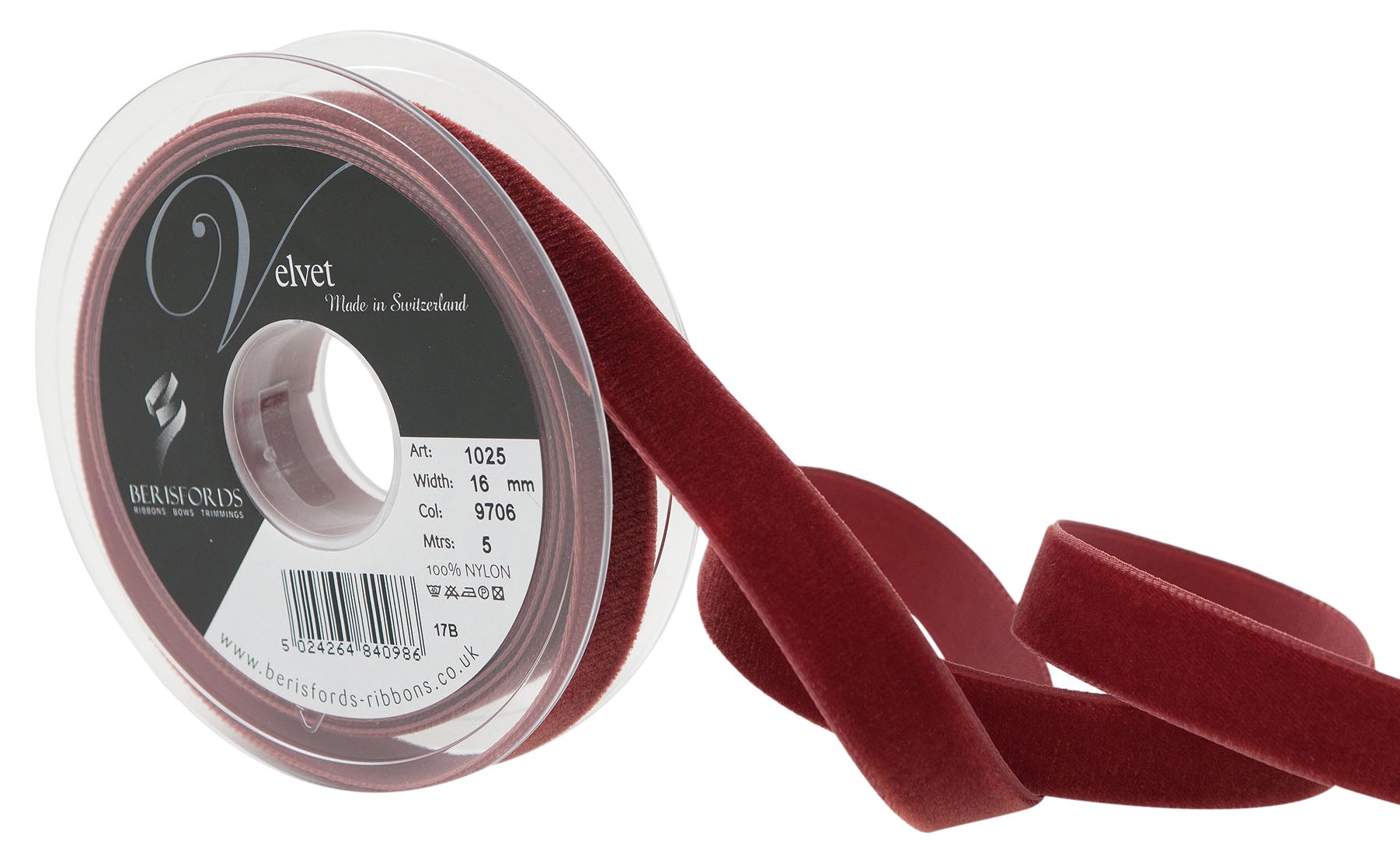 Berisfords Velvet Ribbon, Chestnut, 102 x 21 x 102 cm