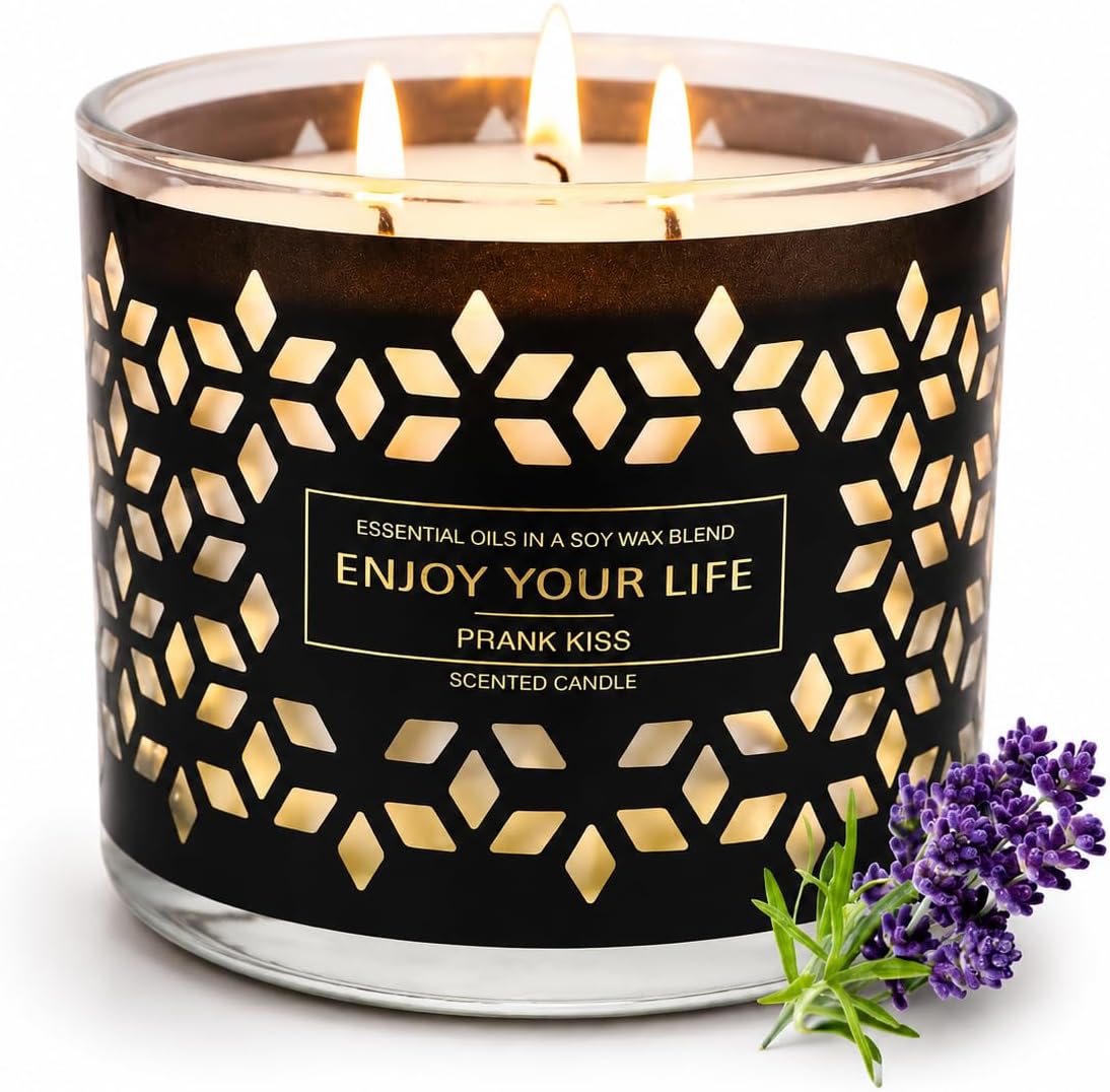 3-Wick Lavender Scented Candle 14oz Soy Wax Large Jar Gift Set for Home | Up to 75 Hours Burn Time, Relaxing Aromatherapy Candle for Her, Wife, Mum & Home Décor