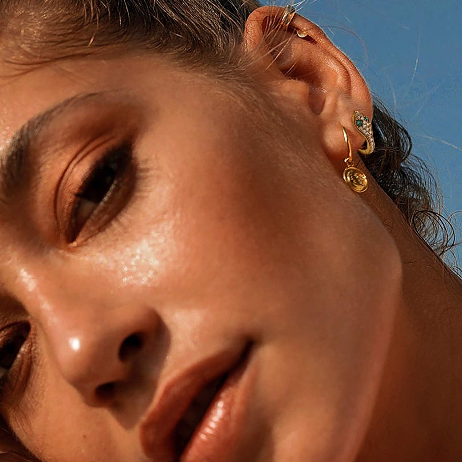 FETTERO Women Earrings Gold Plated Huggie Hoop Earrings Delicate Small Dainty Earings Snake Ball CZ Hoops for Women - Image 2