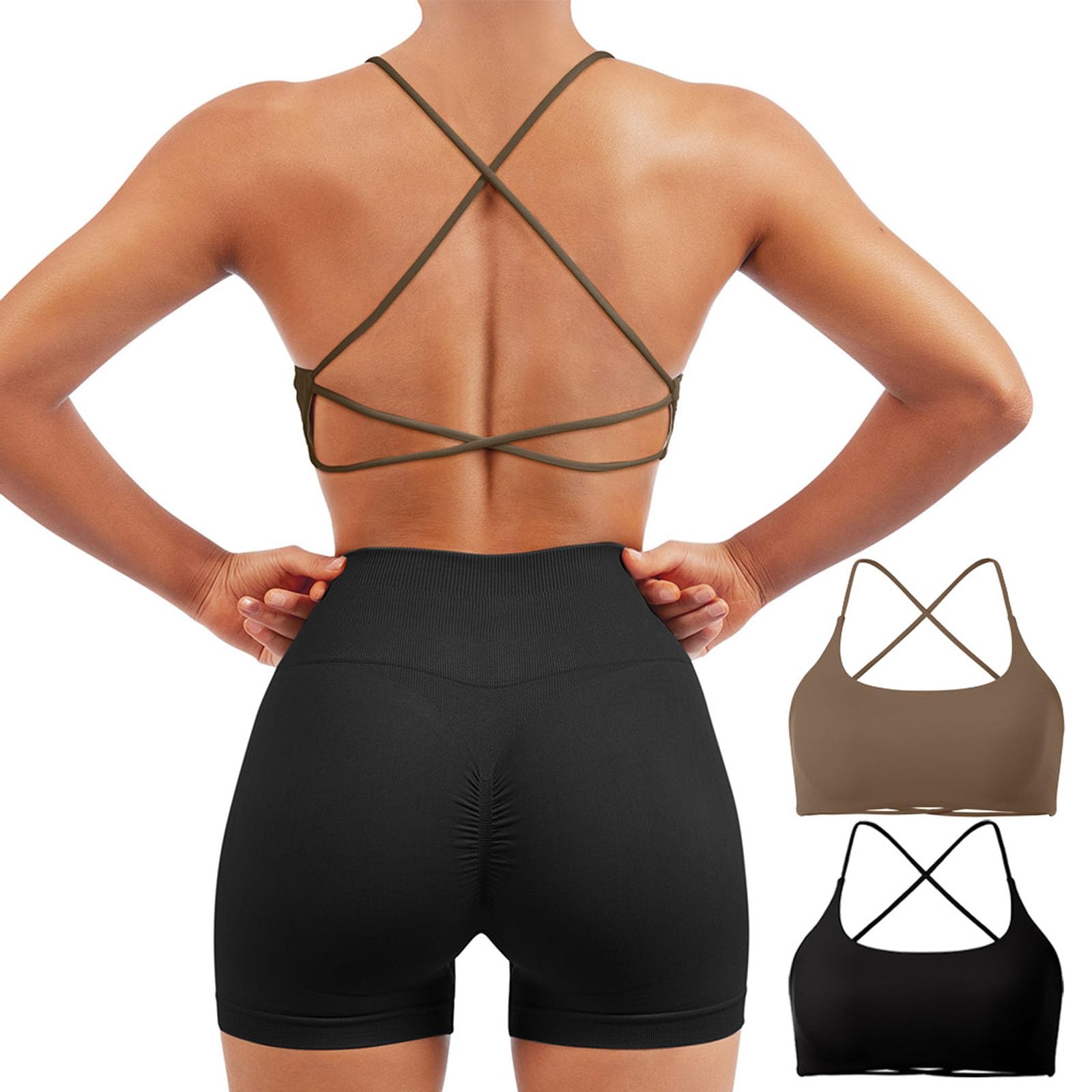 SUUKSESS Women 2 Piece Open Back Sports Bra Pack Strappy Workout Gym Yoga Crops