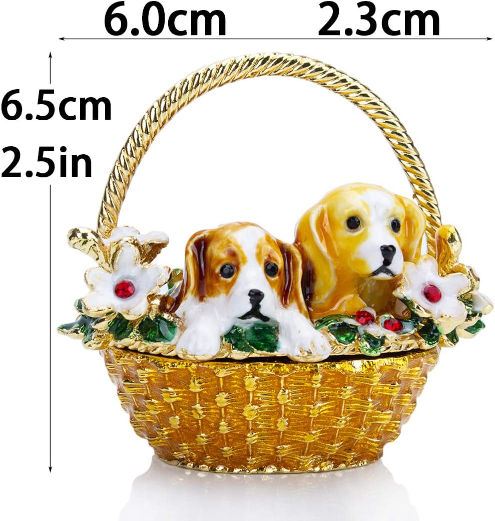 YU FENG Puppy in Flower Basket Crystal Trinket Box Jewelry Holder Trinket Storage Case - Image 2