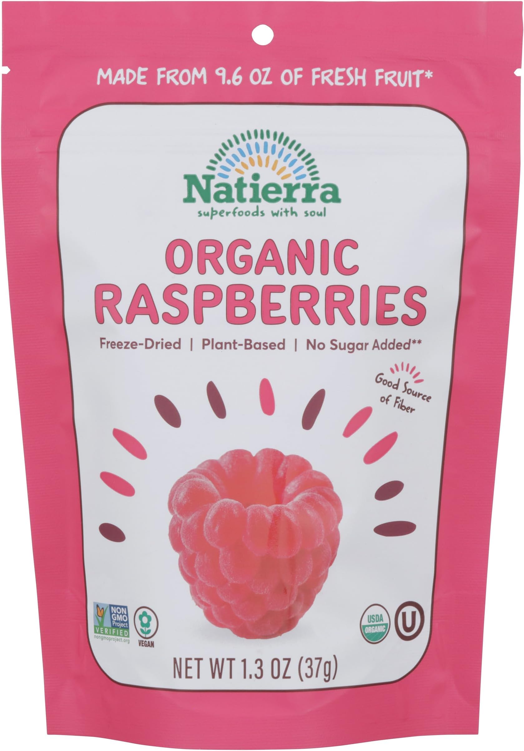 NATIERRA Nature's All Foods Organic Freeze-Dried Raspberries | Non-GMO & Vegan | 1.3 Ounce