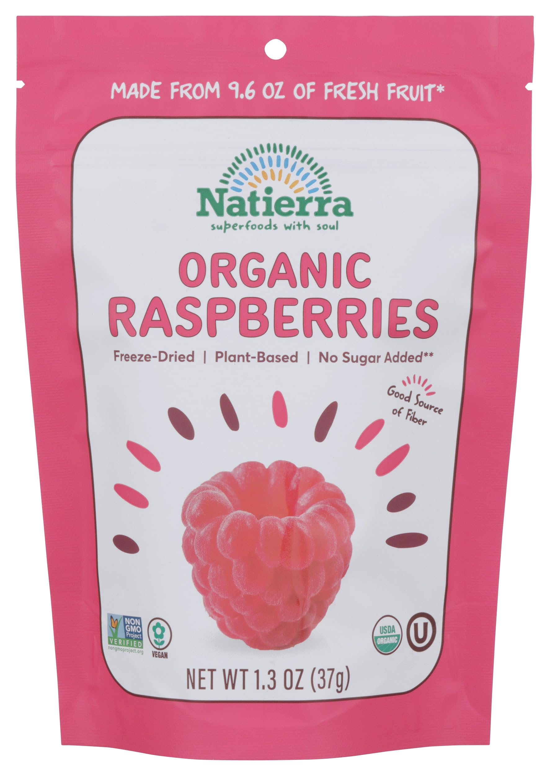 NATIERRA Nature's All Foods Organic Freeze-Dried Raspberries | Non-GMO & Vegan | 1.3 Ounce