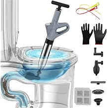 Toilet Plunger, High Pressure Toilet Plunger with Gloves,2 Hair Snake,2 Hair Filters, Toilet Auger Air Drain Blaster with Real-Time, Heavy Duty Plunger for Bathroom and Kitchen Plumbing Clogs