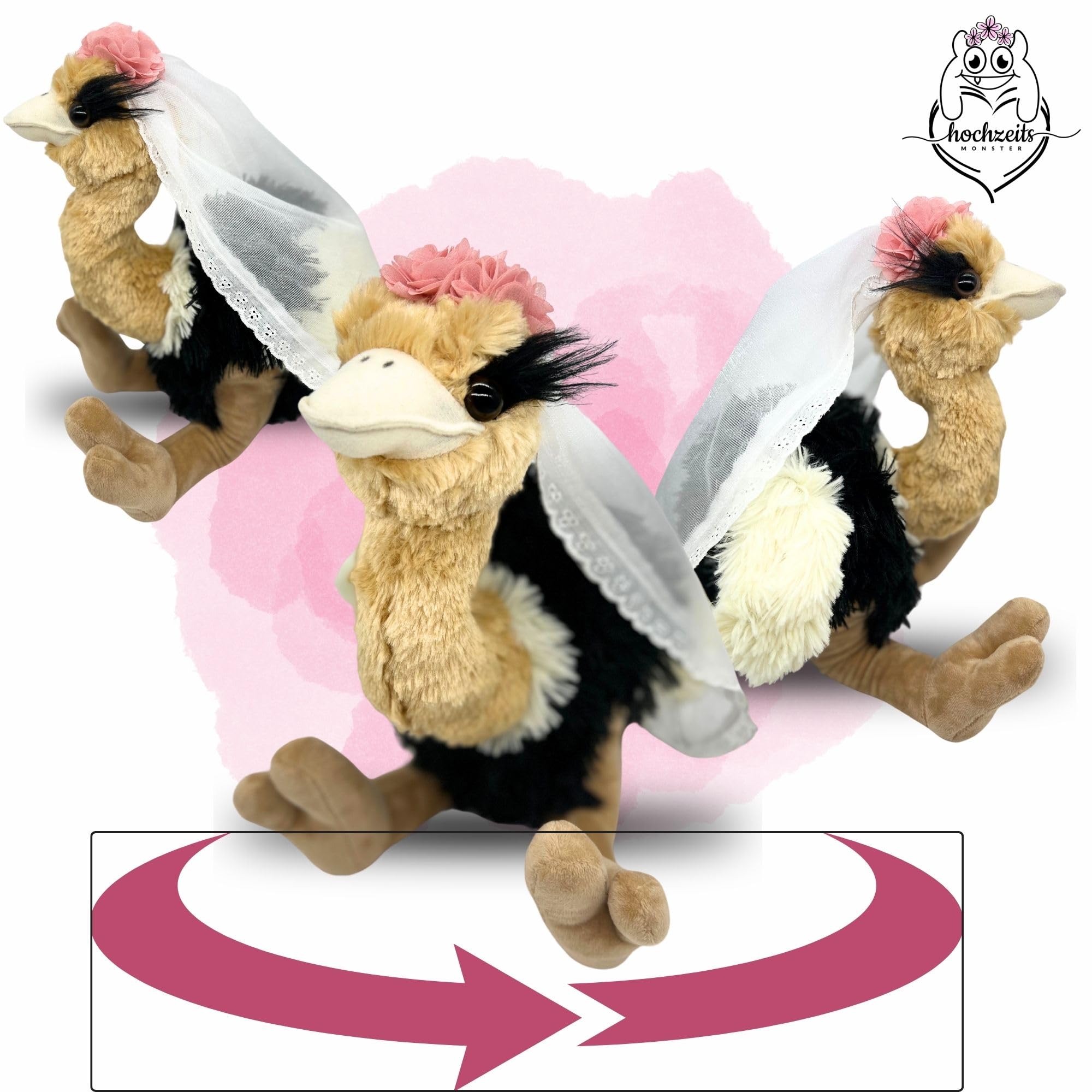 hM - Hochzeitspaar Premium 38cm – Wurfstrauß Plüschtier - Vogel Strauß Kuscheltiere - Wurfstrauss für die Hochzeit oder als Braut und Junggesellinnen Geschenk - JGA oder Hochzeitsgeschenk