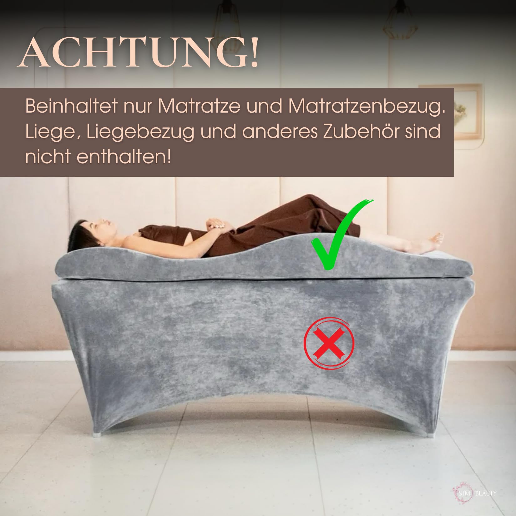 Materasso Wave con Memory Foam 180x60 per lettino cosmetico, massaggio, tavolo Spa, rivestimento in velluto, colore: grigio acciaio - Attrezzature per estetista
