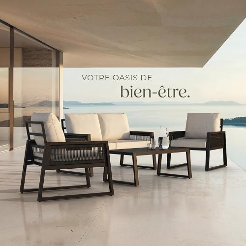 tectake® Ensemble Salon de Jardin Exterieur 4 Personnes en Aluminium Canapé 2 Places 2 Fauteuil Salon et 1 Table de Jardin, Coussins Inclus, Mobilier Amenagement Balcon Terrasse Veranda - 8
