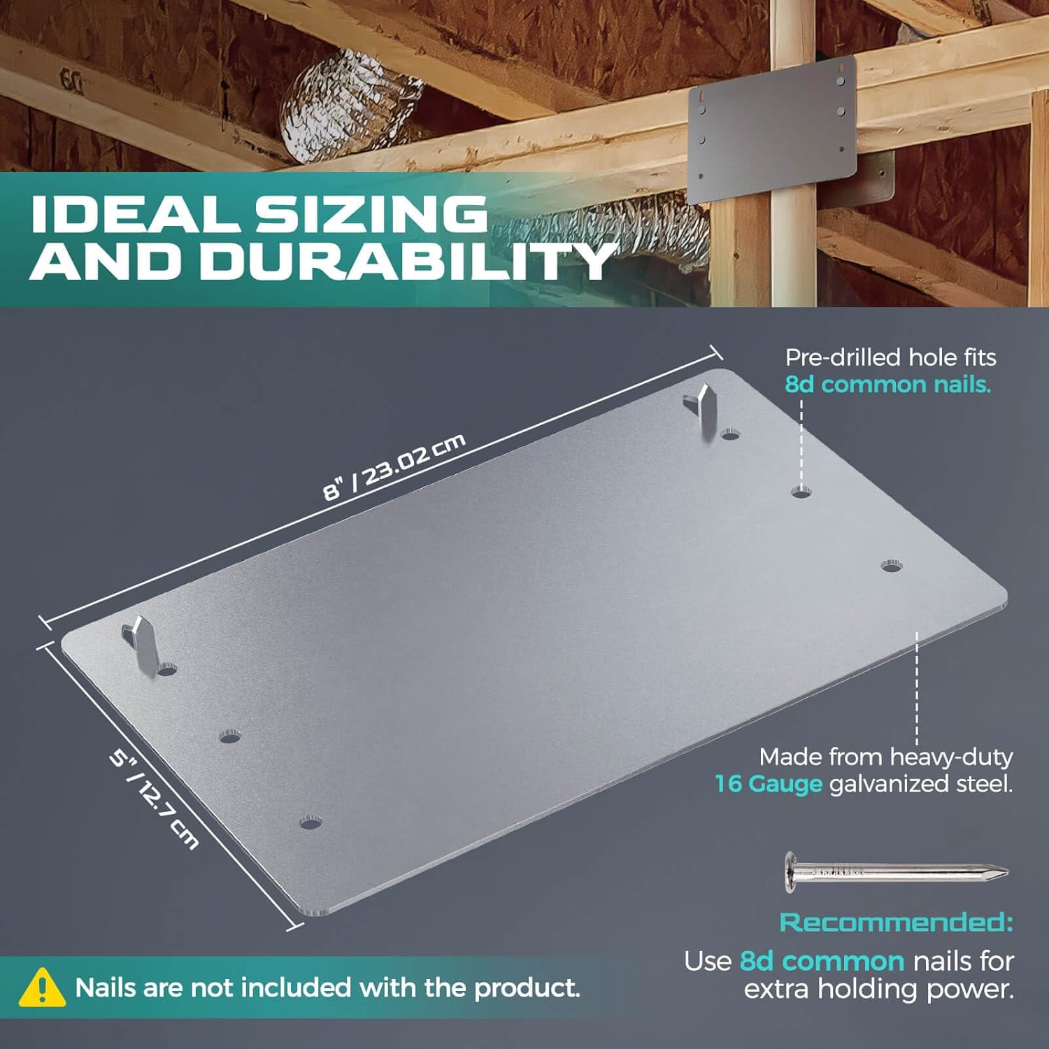 Single 2X Stud Shoes (20 PCS) & 5" x 8" Nail Stopper Plate (10 PCS), 16-Gauge Galvanized Steel – Thicker, IBC & IRC Code Compliant, Extra Durable