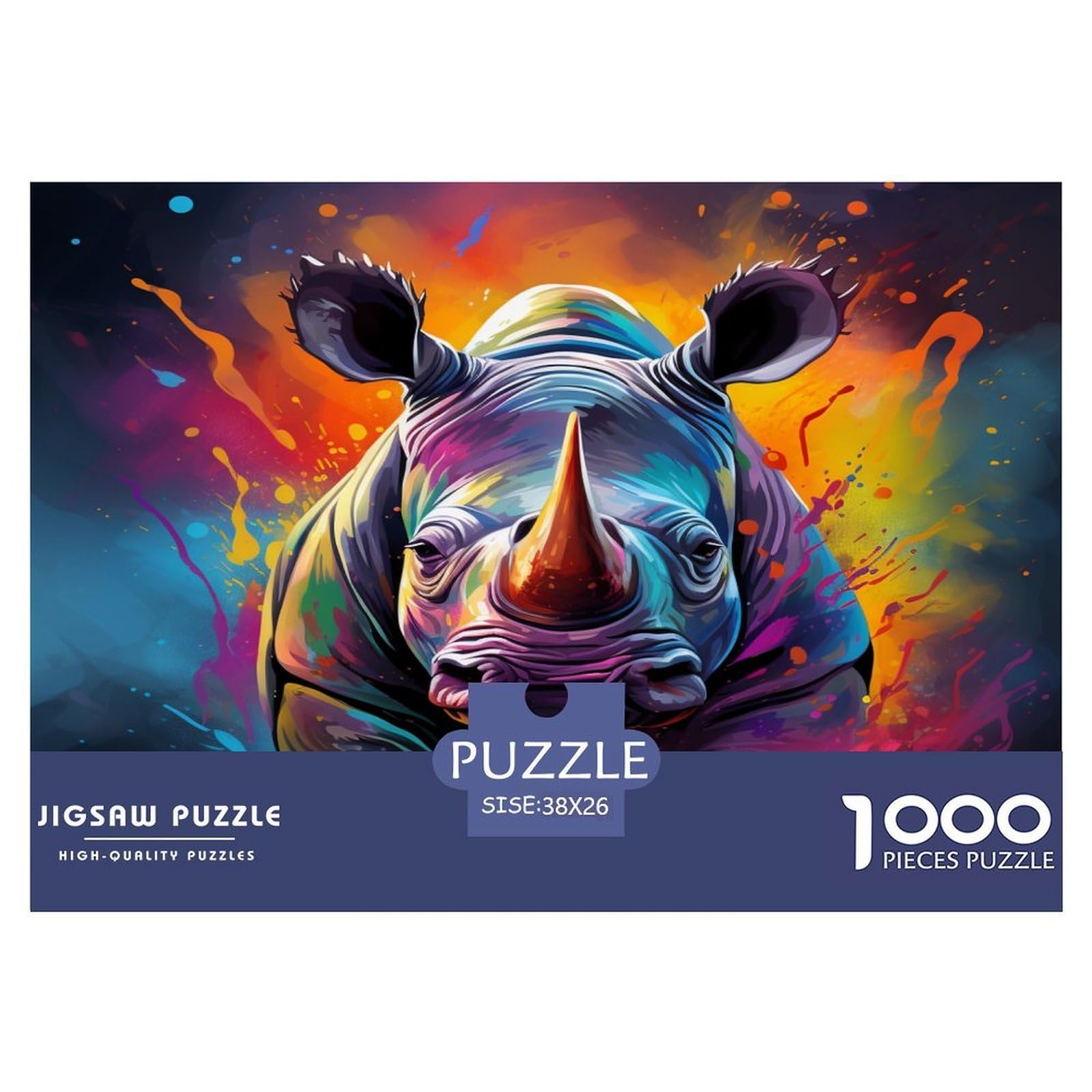 Colorful Rhino Jigsaw Puzzles 1000 Piece Challenge Game for Adults,Artistic Illustration Impossible Jigsaw Puzzle 1000 Pieces Educational Game Home Decoration 38x26cm/1000pcs — image 1