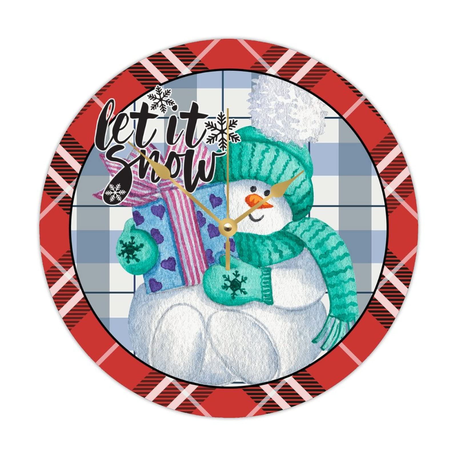 Horloge ronde en bois Let It Snow pour chambre d'enfant et souvenirs