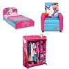 Delta Children JoJo Siwa Upholstered Twin Bed Dress and Play Boutique Pretend Play Costume Storage Wardrobe for Kids with Mirror & Shelves JoJo Siwa High Back Upholstered Chair Bundle