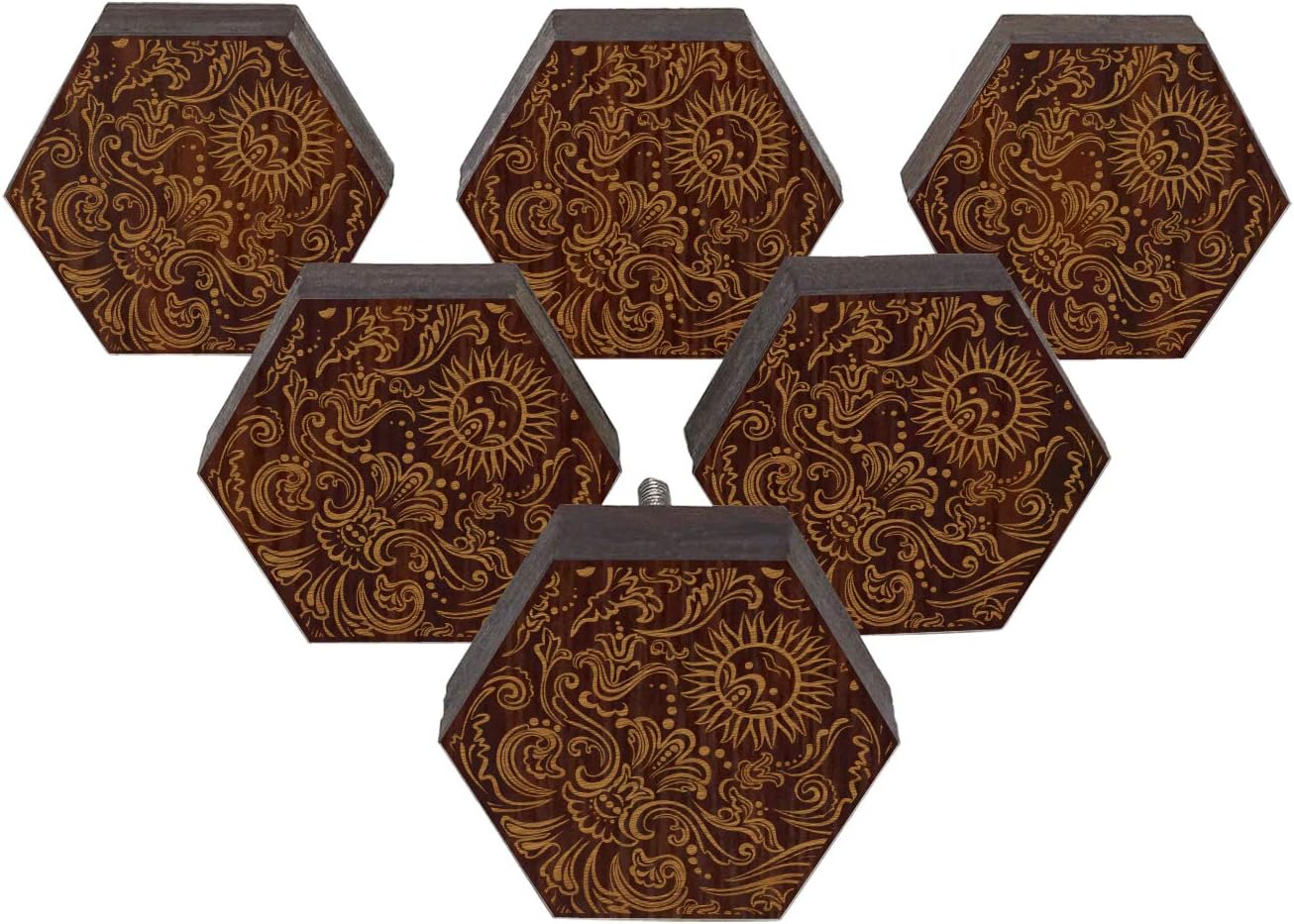 Red Floral Engraved Wooden Wardrobe Knobs Cabinet Drawer Pull 10 Pcs