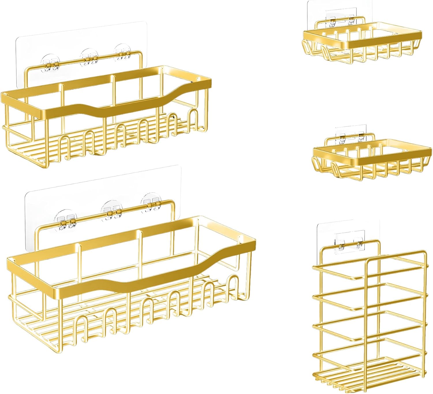 Fab Glass and Mirror 5-Pack Shower Caddy, Gold - Shower Organizer & Shelves for Efficient Storage, Bathroom Caddy for Wall Organizer, Durable Showers Wall Caddy