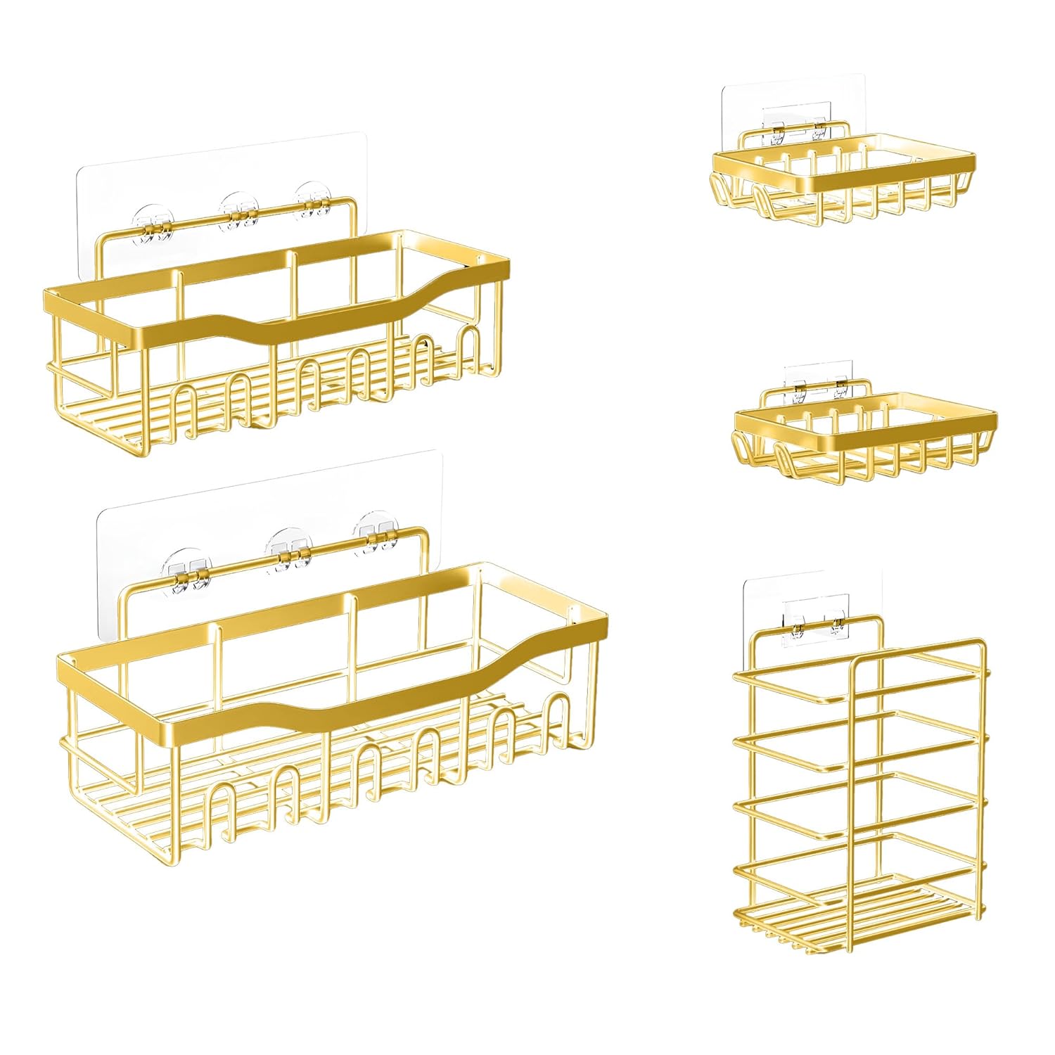 Fab Glass and Mirror 5-Pack Shower Caddy Gold - Shower Organizer Shelves for Efficient Storage Bathroom Caddy for