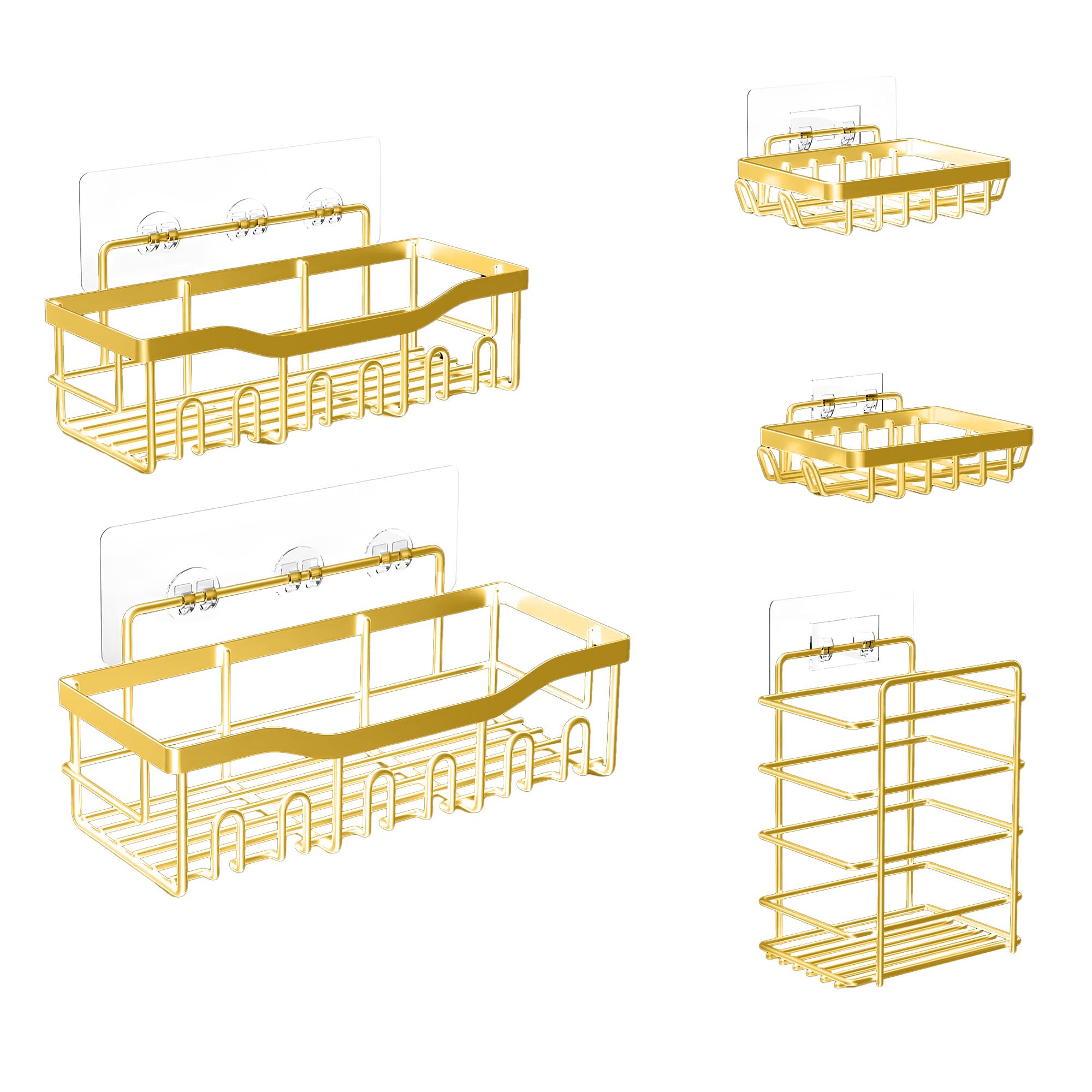 Fab Glass and Mirror 5-Pack Shower Caddy, Gold - Shower Organizer & Shelves for Efficient Storage, Bathroom Caddy for Wall Organizer, Durable Showers