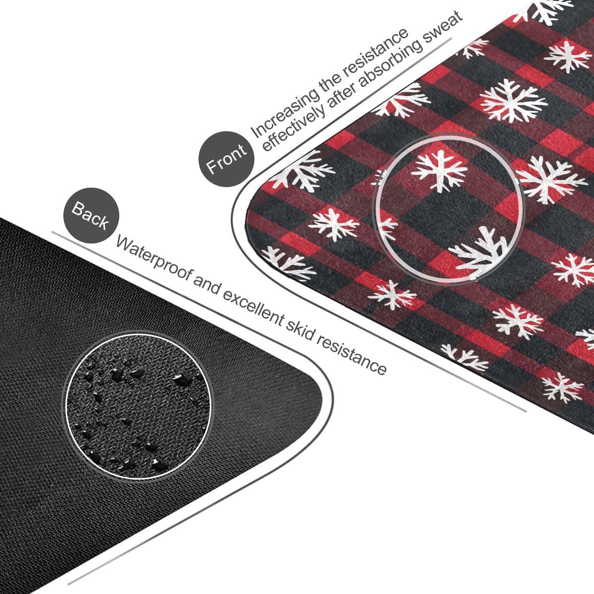 ALAZA Red Black Plaid Snowflake Pattern Yoga Mat Non Slip Fitness Exercise Mat, Workout Mat for Yoga, Pilates and Floor Exercises