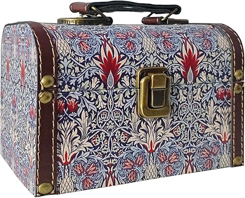 Caja de almacenamiento decorativa vintage con asa, organizador de recuerdos retro floral William Morris para joyas, baratijas, embalaje de regalo y