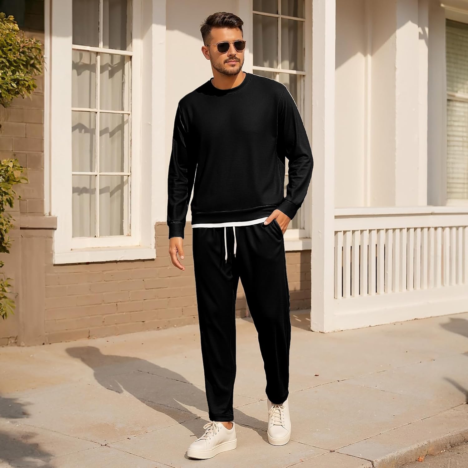 Men Tracksuit 2 Piece Long Sleeve Pullover Outfits Casual Sweatshirt & Jogging Sport Suit Sets with Pockets - Image 5