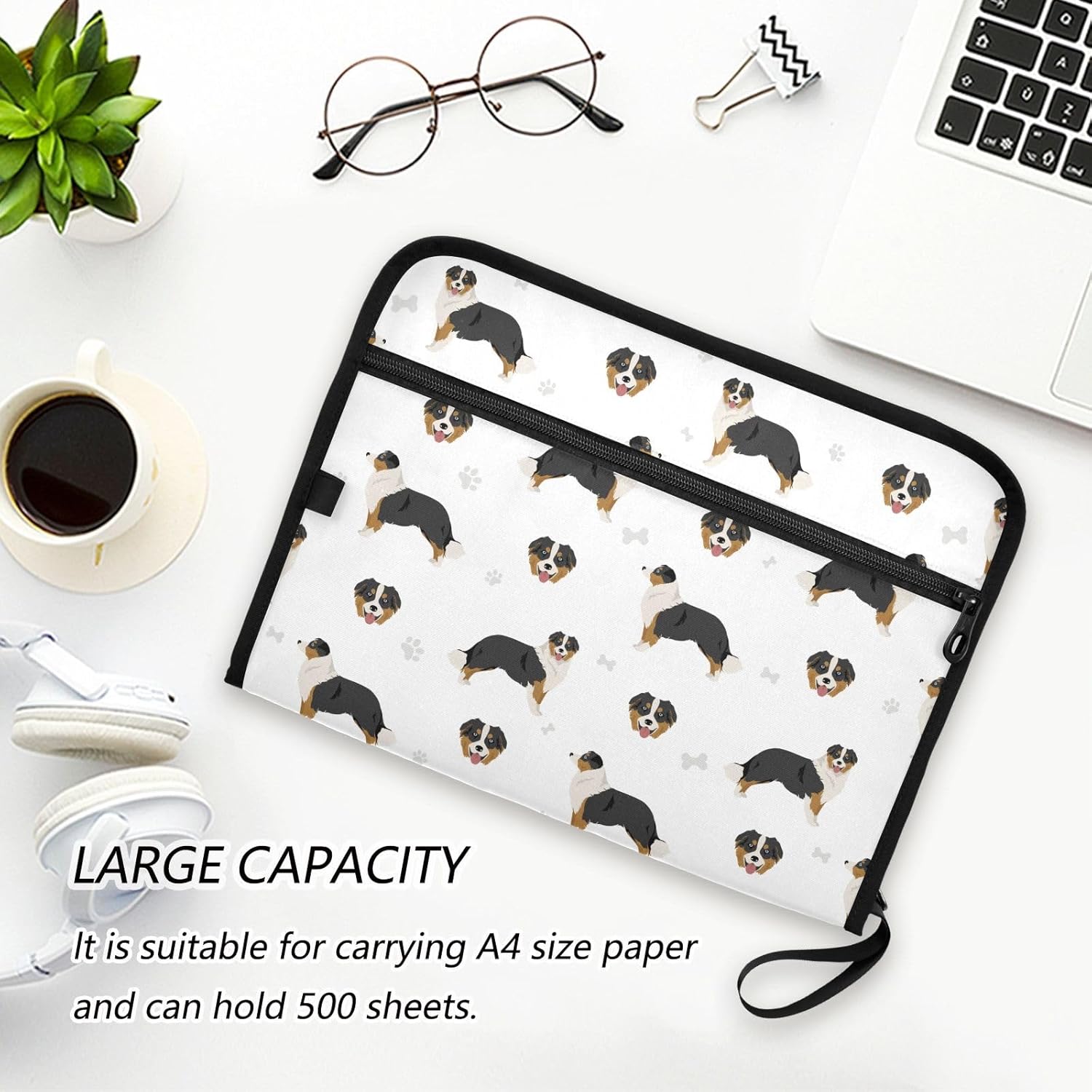 Australian Shepherd File Folders,Plastic Folders with 13 Pockets,Expandable File Folder for Documents School Students Office,Aesthetic Folder with Labels A4 Letter Size