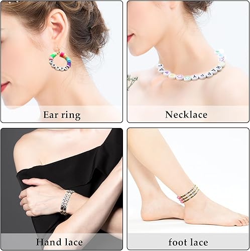 Miniatura 5 de Mathtoxyz Kit de 1400 cuentas de letras, 28 estilos de pulseras de amistad, cuentas del alfabeto, coloridas cuentas de preppy, kit de fabricación de