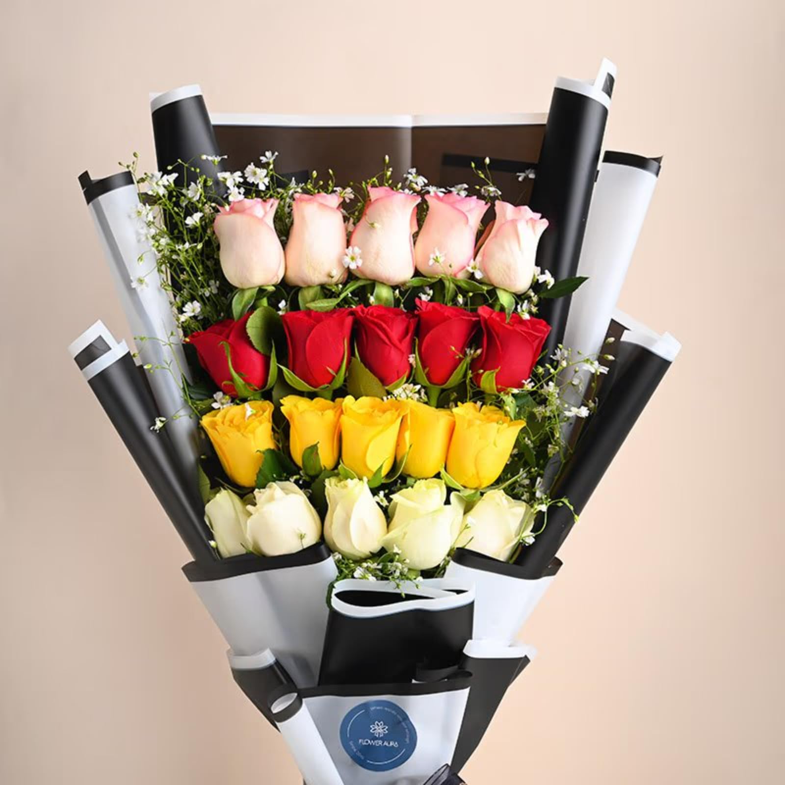 FlowerAura Flower Bouquet of Fresh Live 20 Mix Roses Flowers For Birthday Gift, Anniversary Gift, Wedding Gift, Mother's Day Gift, Love & Romance Gift, Father's Day Gift (Same Day Delivery)-image-4