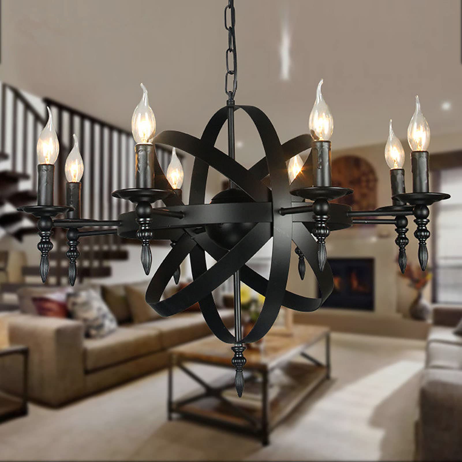 Kreativ Persönlichkeit Retro Kronleuchter,Für Wohnzimmer Esszimmer Schlafzimmer Bekleidungsgeschäft Café Bar Dekoration,E14 Nordic Industriestil Kerze Kronleuchter-Schwarz. 70 * 50cm