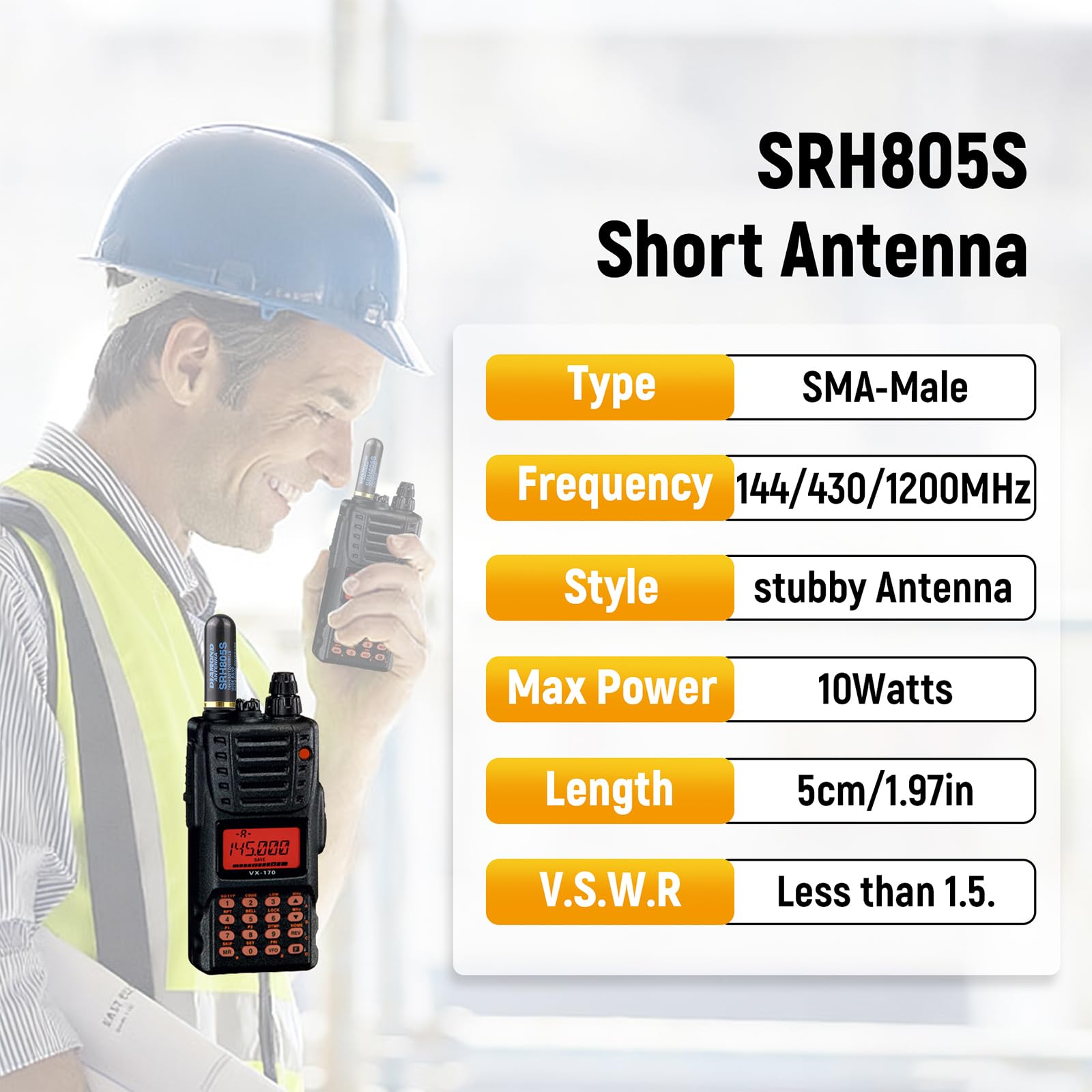 SRH805S Antenna universale di ricambio corta per walkie-talkie VHF/UHF 144/430/1200MHz SMA maschio antenna per radio BTECH PUXING Kenwood HYT (confezione da 2)
