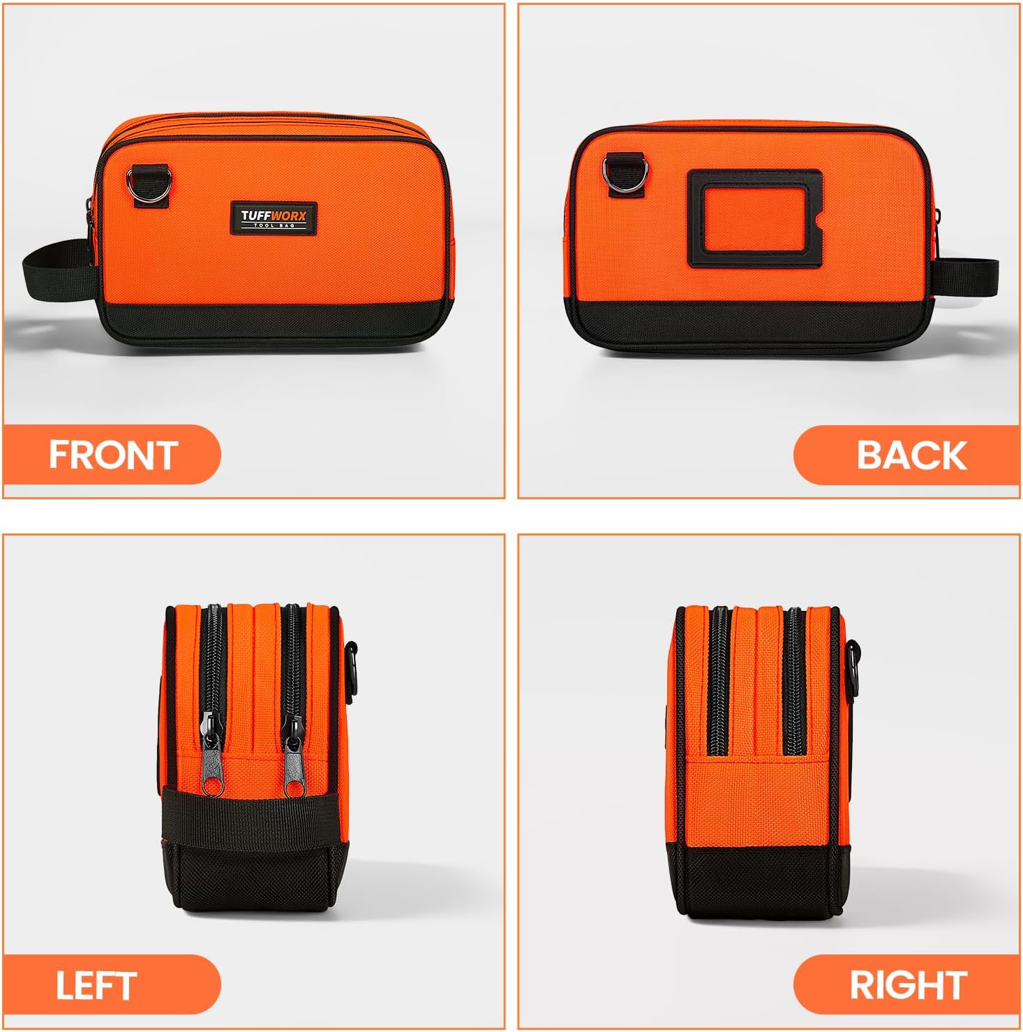 Tool Bag, 12" Small Tool Pouch Waterproof 600D Dual Compartments Tool Organizers and Storage Box,Electrician Mechanic Men Dad Gifts (Orange)