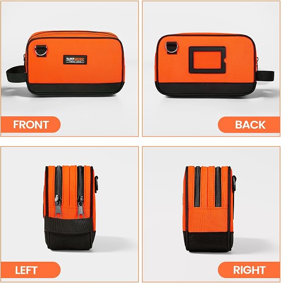 Tool Bag, Small Tool Bag with Dual Compartment, 10 Inch, Orange | Zippered Tool Pouch Bag, Dual Compartment