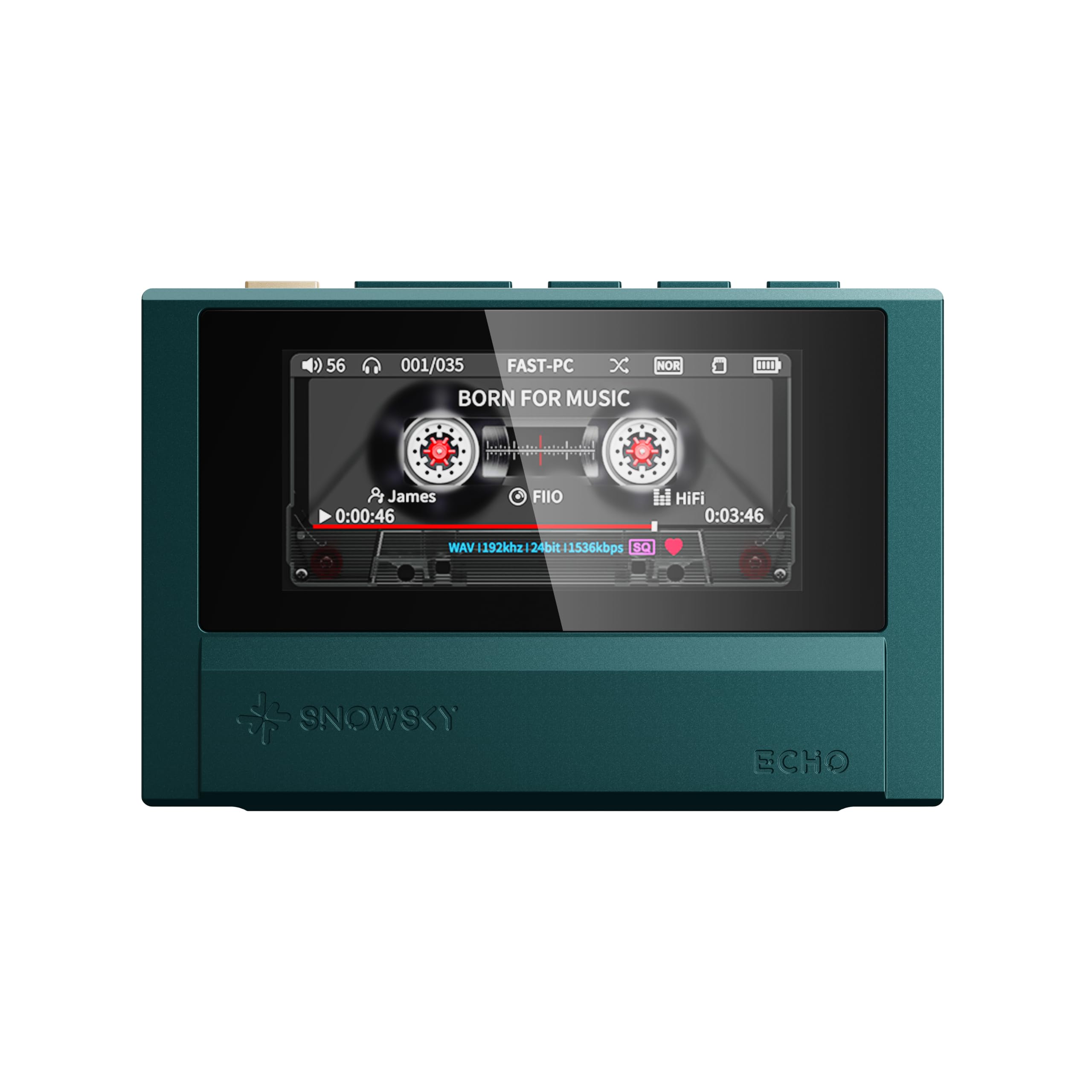 FiiO Echo 4G Hi-Res Digital Audio Player, Dual DAC Bluetooth Music Player, 4.4mm Balanced Output, Color Screen, Portable DAP (Green 4G)