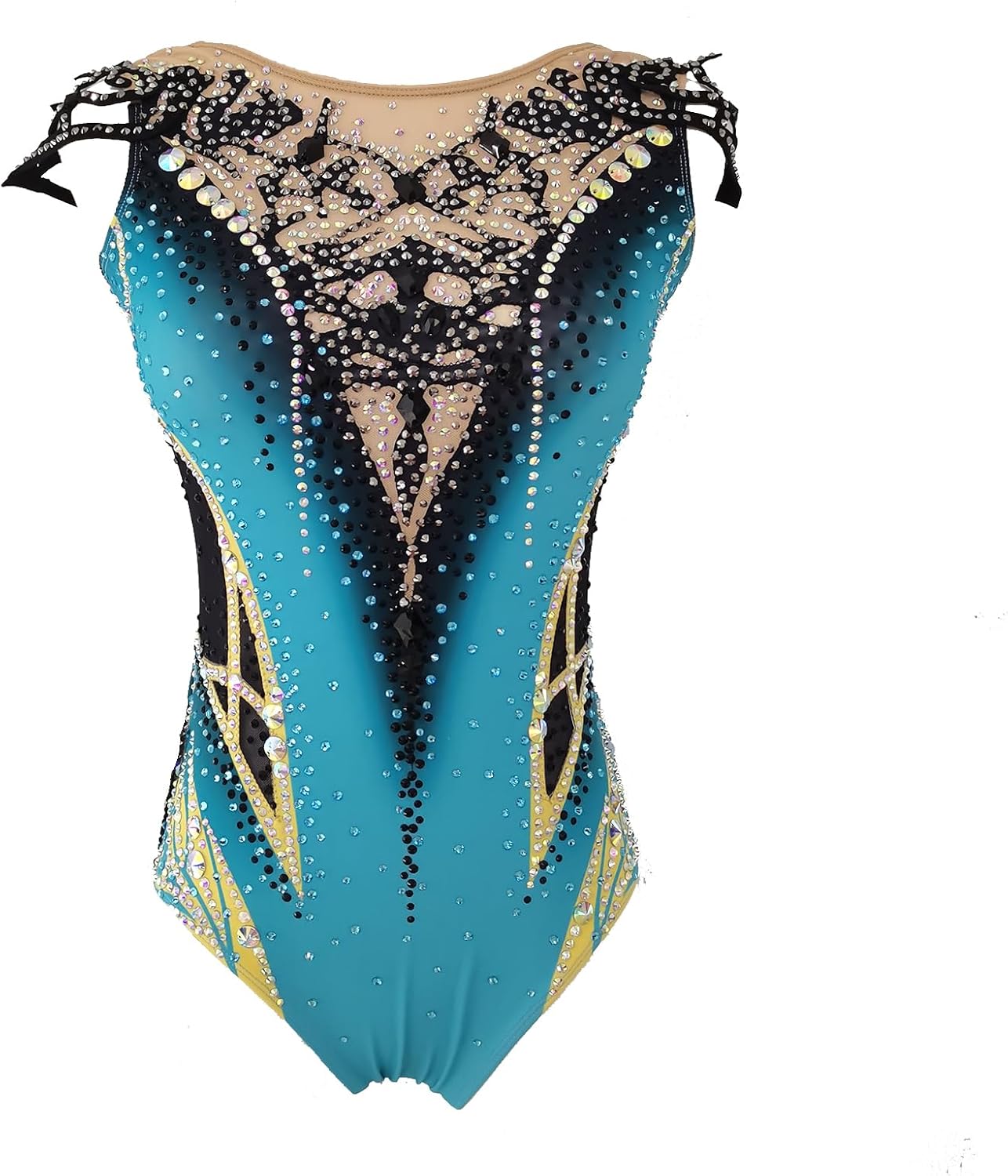 Girls' Blue Black Sleeveless Artistic Gymnastics Dress Shining Professional Customized Competition Dress