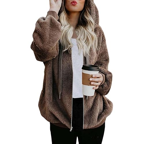 ReachMe Womens Oversized Sherpa Jacket Fuzzy Fleece Zip Up Hoodies with Pockets Warm Fall Outfits Winter Coats
