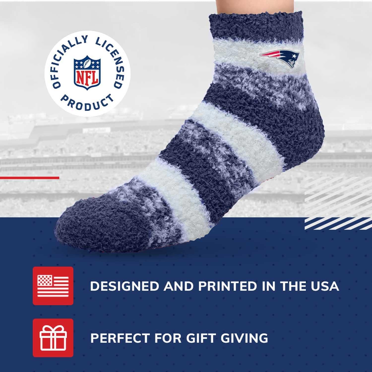 For Bare Feet NFL Cozy Soft Slipper Socks - Home Socks for Ultimate Comfort - Gameday Apparel - Luxuriously Plush and Cozy - Unisex (New England Patriots - Navy, One Size)