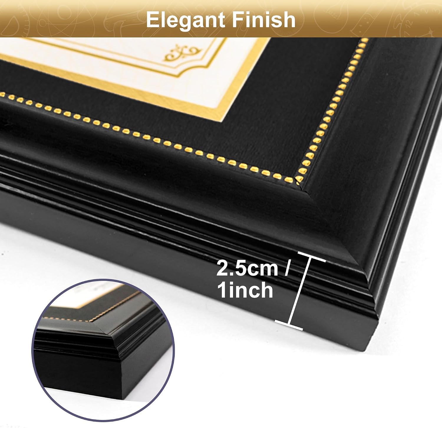 8.5x11 Diploma Frame with Black over Gold Mat, 11x14 Document without Mat