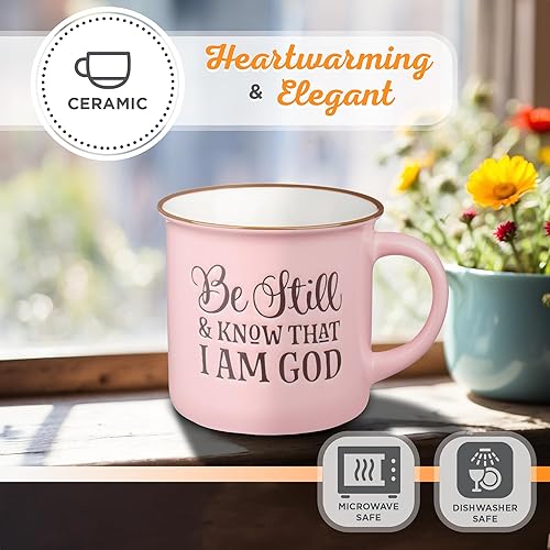 Miniatura 4 de Christian Art Gifts Taza de café de cerámica estilo campamento rosa 13 oz. apta para microondas y lavavajillas, taza de café y té inspiradora para