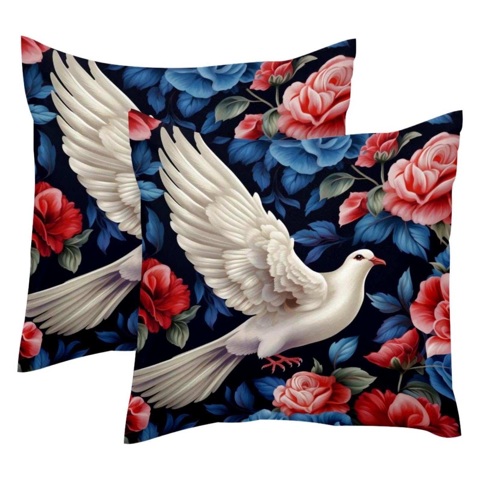 Coussin velours 50x50 cm pigeon et roses pour salon moderne
