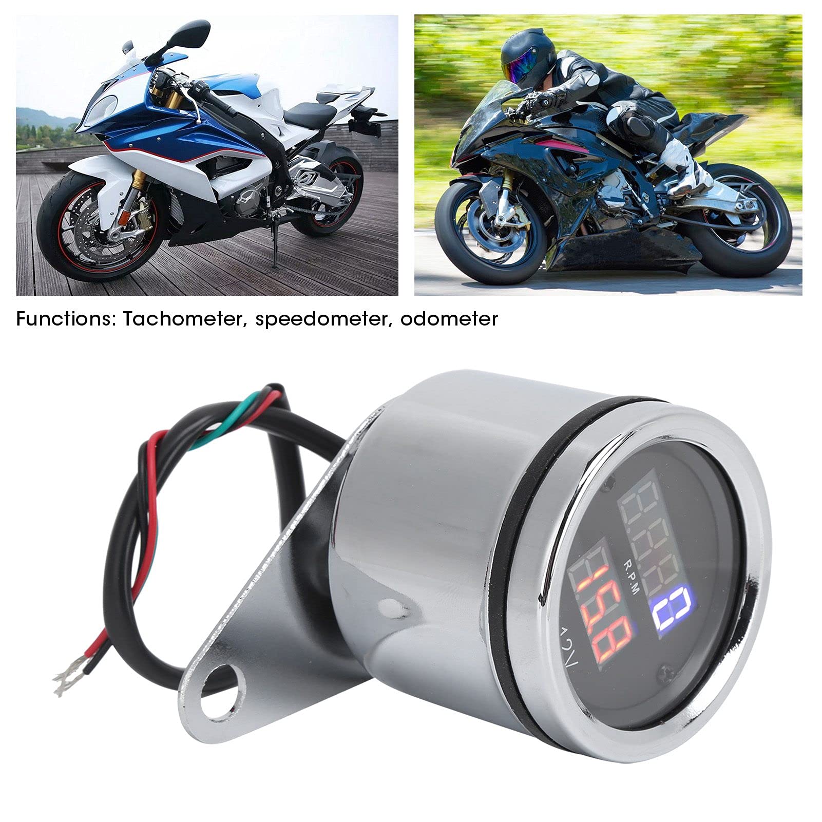 Motocicletta 3 in 1 Tachimetro Odografo Odografo Display LCD Iron Resistente 12V